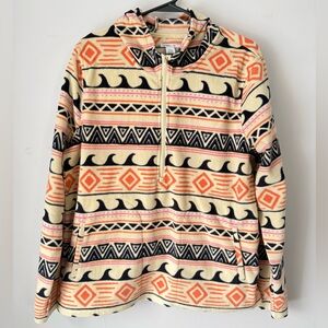 O’Neill Half Zip Fleece Pullover Hoodie Waves Pattern Multi Color Hippie Boho L